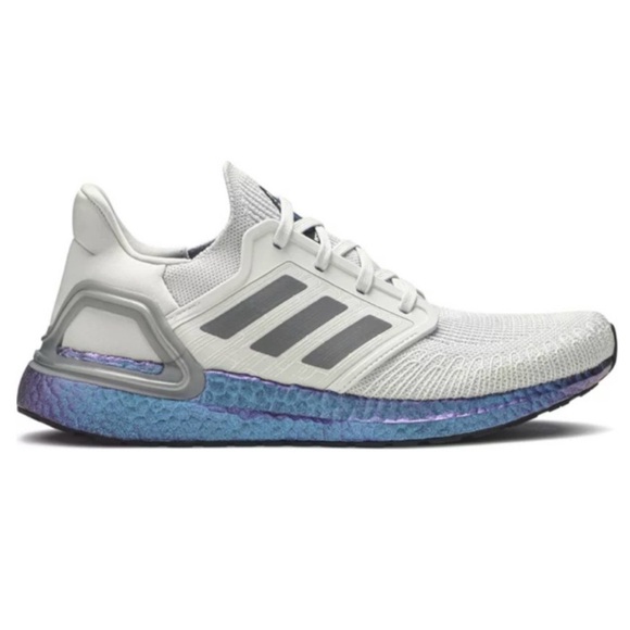 Adidas Ultra Boost Size 8.5 20 ISS White Dash Gray Blue Violet Metallic Shoe - Picture 1 of 13